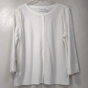 Liz Claiborne White Linen-cotton Button-Up Tunic Women's Large Petite